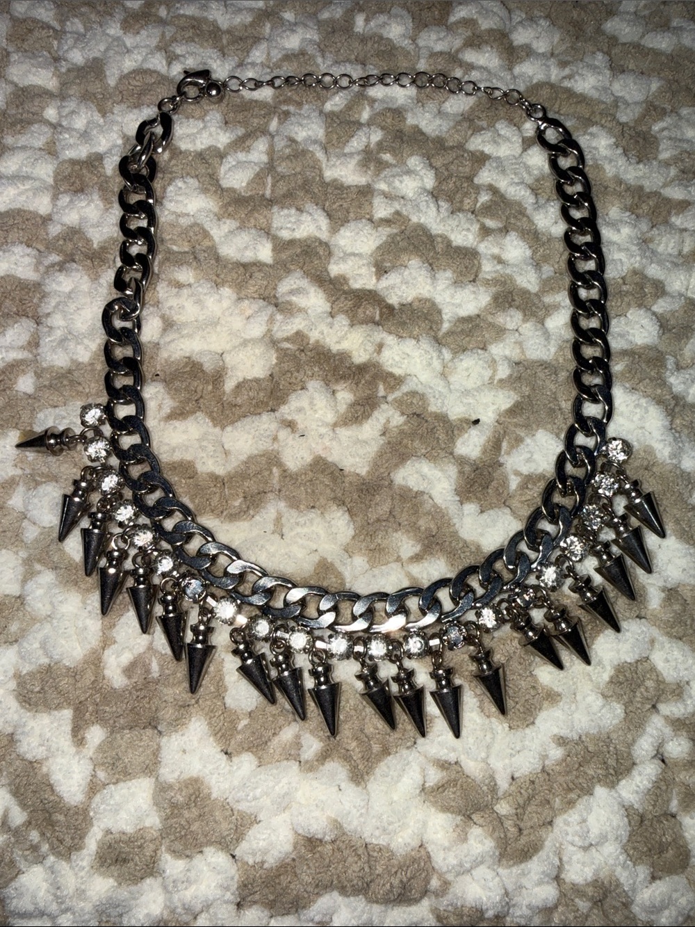 Silver Spike Statement Necklace with Crystal Accents